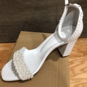 Block heel white wedding shoes
